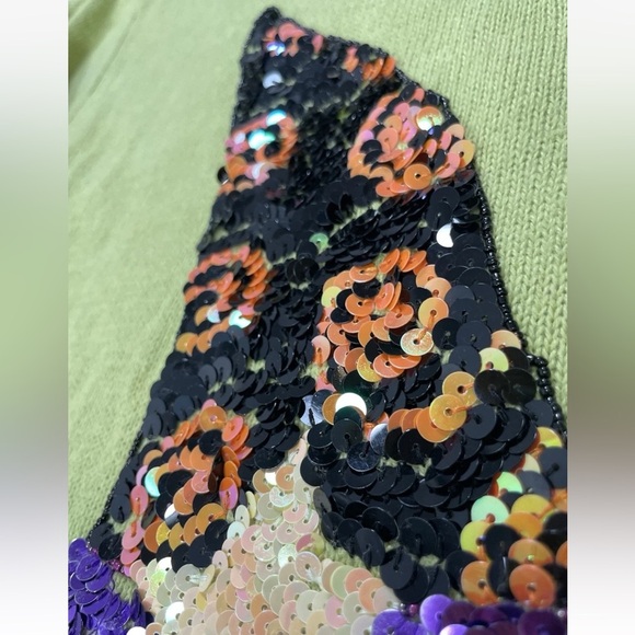 Peek A Boo Halloween Sequin Witches Hat Lime Green Pullover Sweater Women’s S - Picture 11 of 16